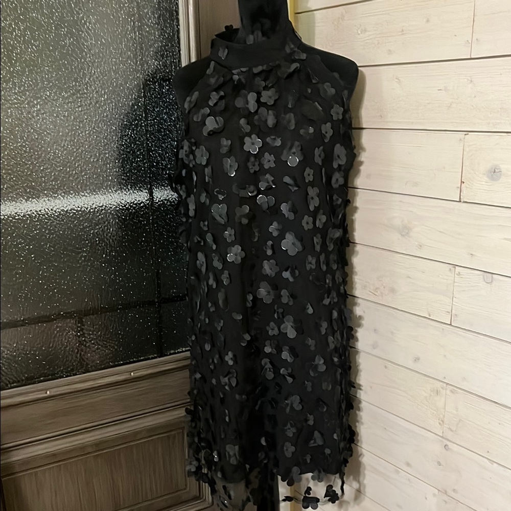 Black Sleeveless Halter Mini Dress with floral NWT